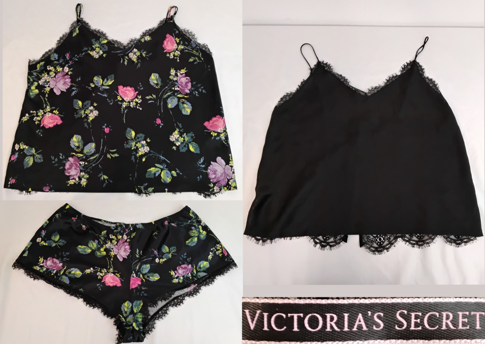 Victoria's Secret Satin Pajama Set and Cami Women's XL Set of 3 Floral #Z5986